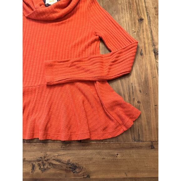 Maeve By Anthropologie Cowl Neck Peplum Sweater Top Size XS Coral Pullover Shirt - Picture 2 of 13